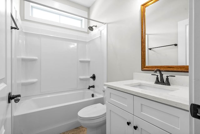 full bathroom featuring shower / bathing tub combination, vanity, and toilet