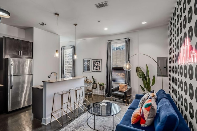 living room with sink