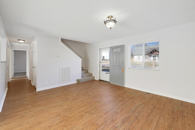 unfurnished living room with light hardwood / wood-style flooring