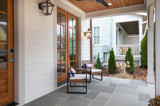 view of patio / terrace featuring ceiling fan and covered porch