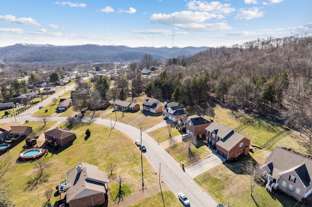 birds eye view of property with a mountain view