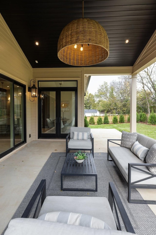 view of patio featuring an outdoor hangout area and french doors