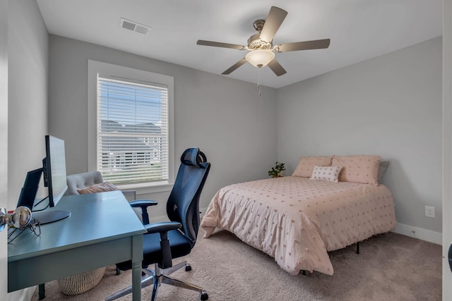 bedroom with carpet floors and ceiling fan