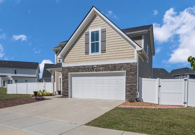 view of property exterior with a lawn and a garage