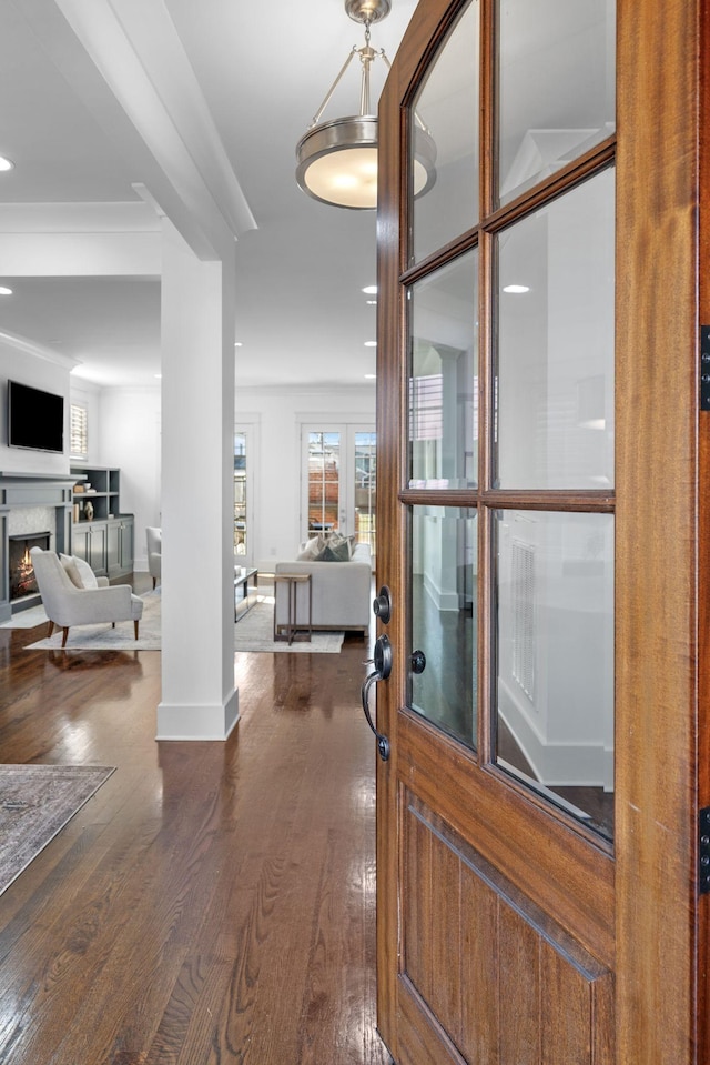 entryway with dark hardwood / wood-style flooring