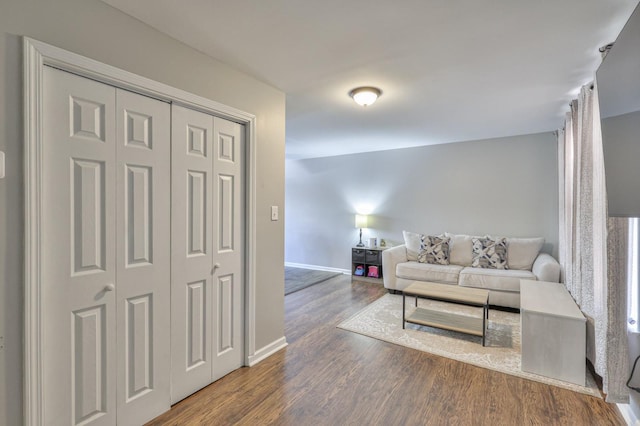 living room with hardwood / wood-style flooring