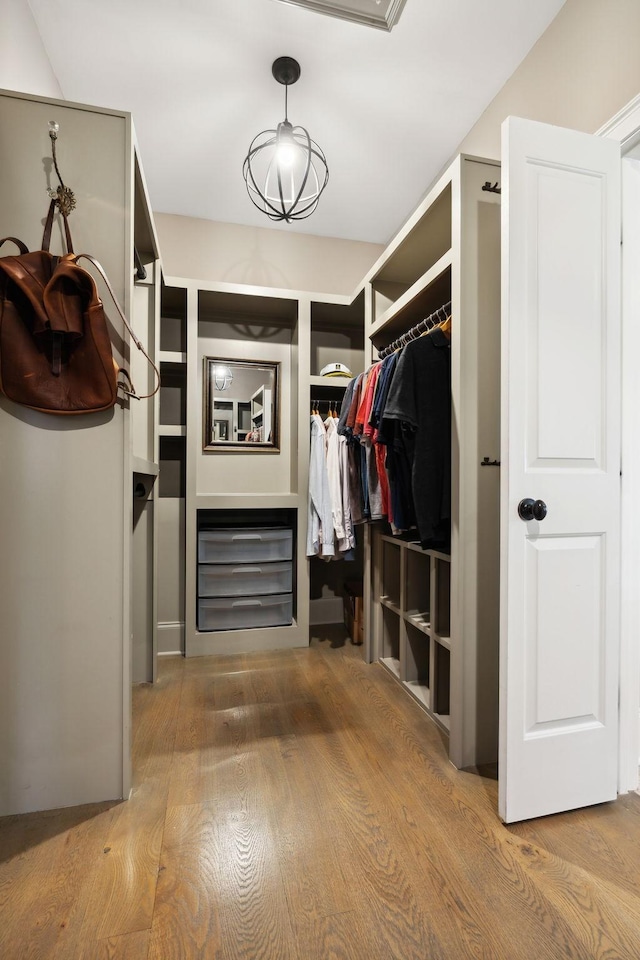 walk in closet featuring hardwood / wood-style flooring