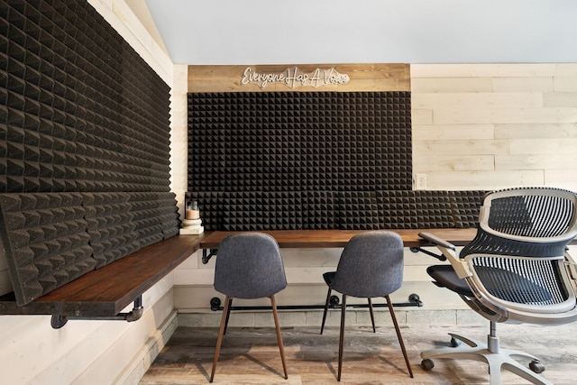 office featuring wooden walls