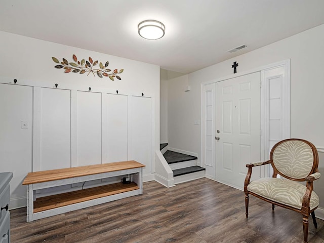 mudroom with dark hardwood / wood-style flooring