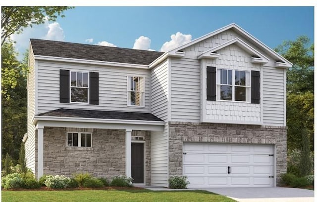 craftsman-style house with a garage and a front yard