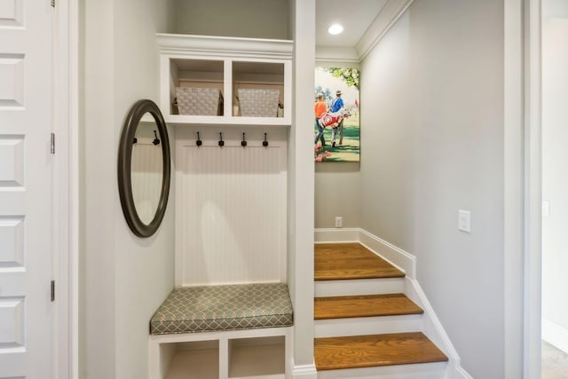 mudroom with crown molding