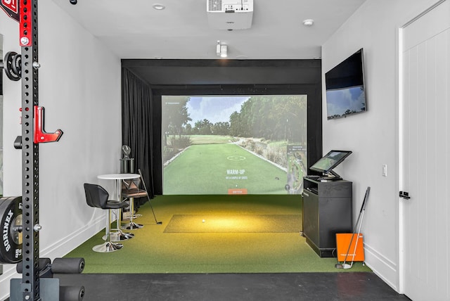 playroom with golf simulator