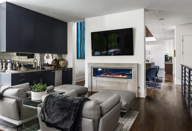 living room featuring sink and wood-type flooring