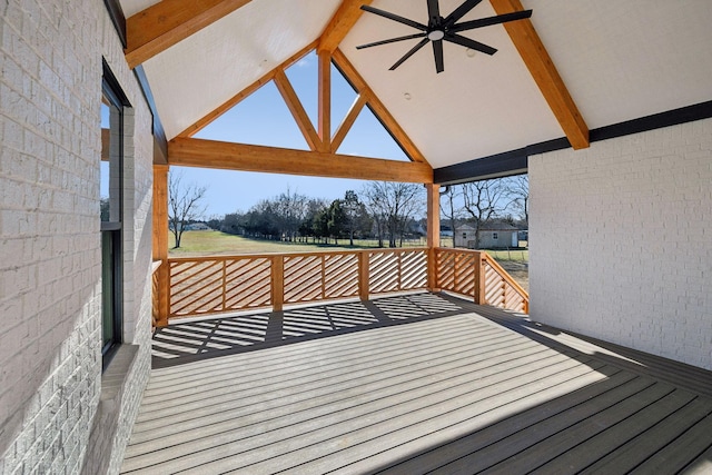 deck with a gazebo and ceiling fan