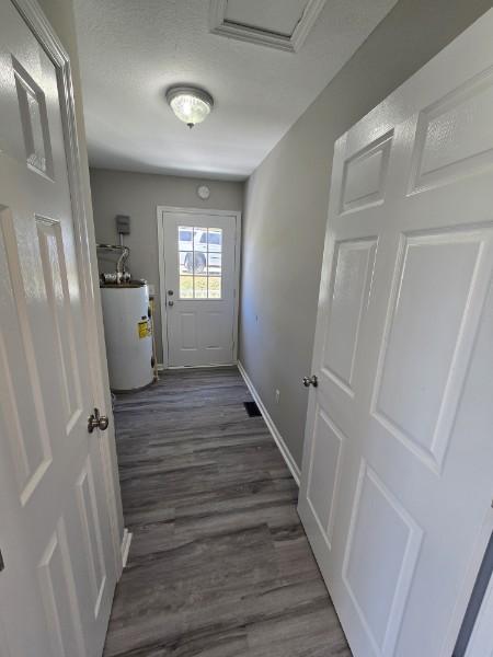 entryway featuring dark hardwood / wood-style floors and gas water heater