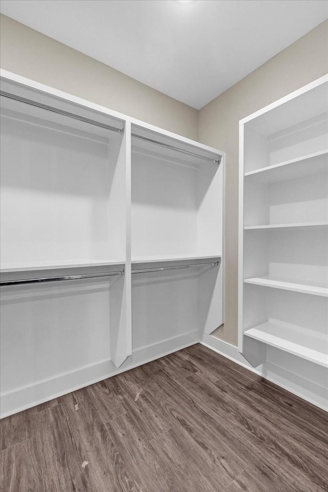 walk in closet featuring dark wood-type flooring