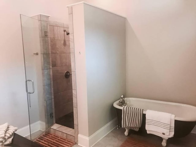 bathroom featuring plus walk in shower