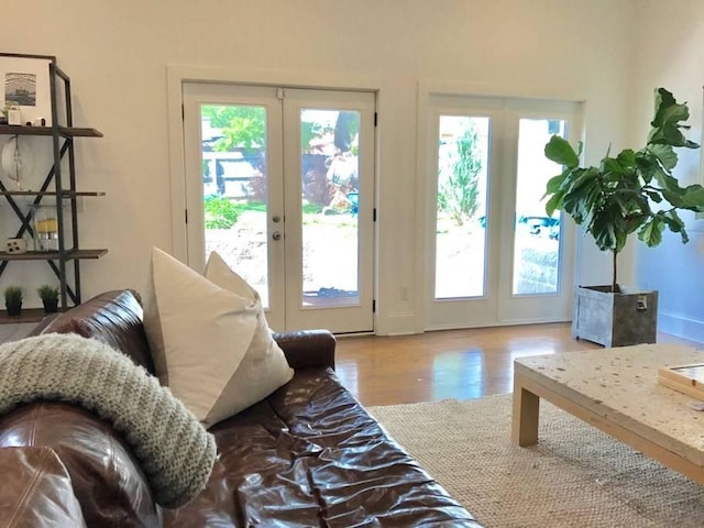 doorway featuring light hardwood / wood-style floors and french doors