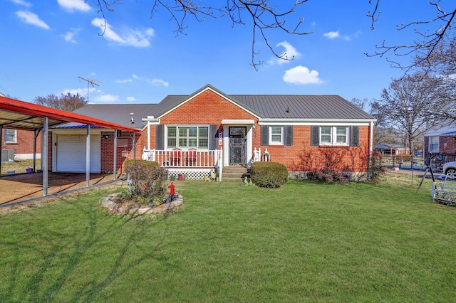 view of front of house with a front yard and a carport