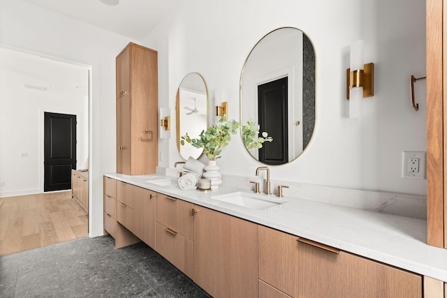 bathroom featuring vanity and wood-type flooring