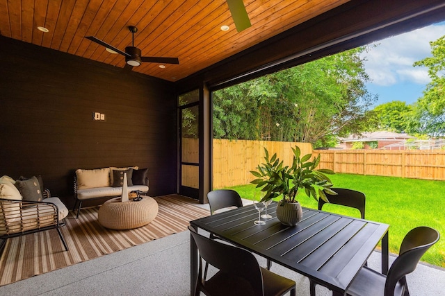 view of patio / terrace featuring ceiling fan and an outdoor hangout area