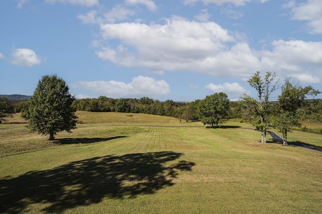 view of community with a rural view and a lawn