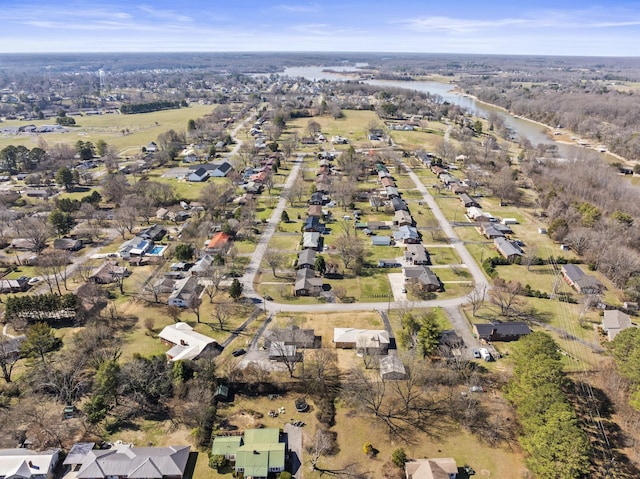 aerial view with a water view and a residential view