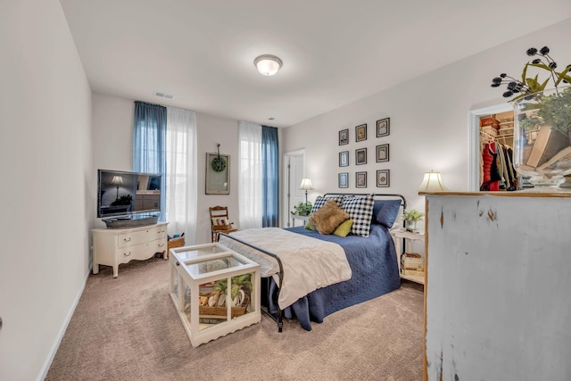 bedroom featuring a spacious closet and carpet floors