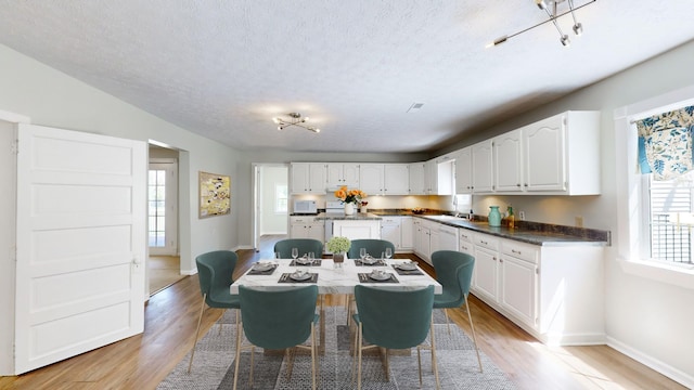 dining room featuring light hardwood / wood-style floors, a healthy amount of sunlight, and sink