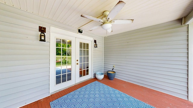 view of patio / terrace with french doors and ceiling fan