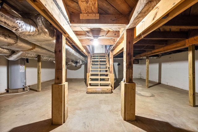 basement featuring electric water heater