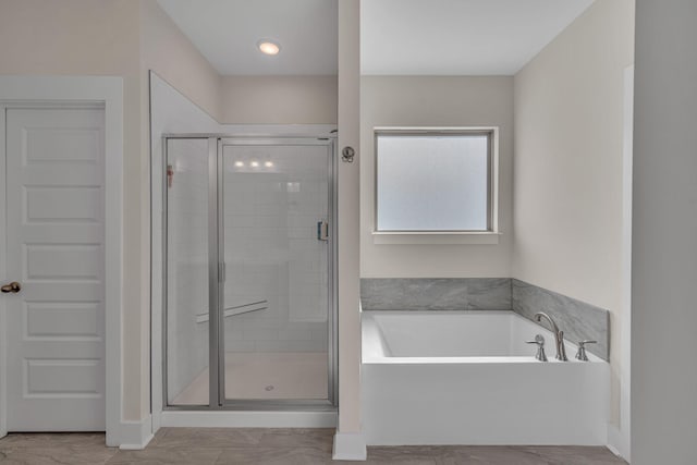 bathroom with plus walk in shower