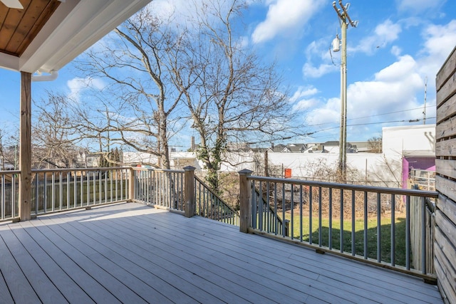 deck with a fenced backyard