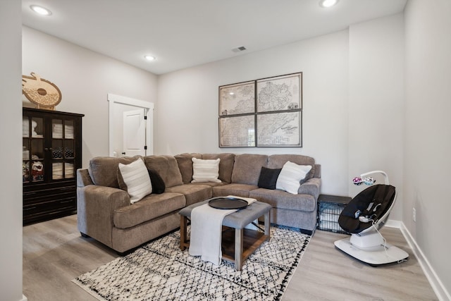 living room featuring light wood-type flooring