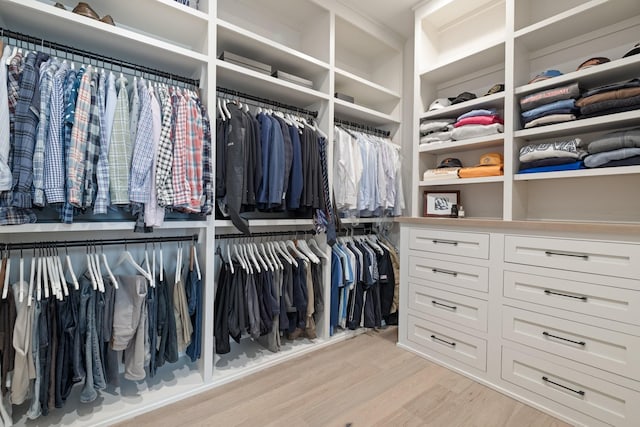 spacious closet featuring light wood-type flooring