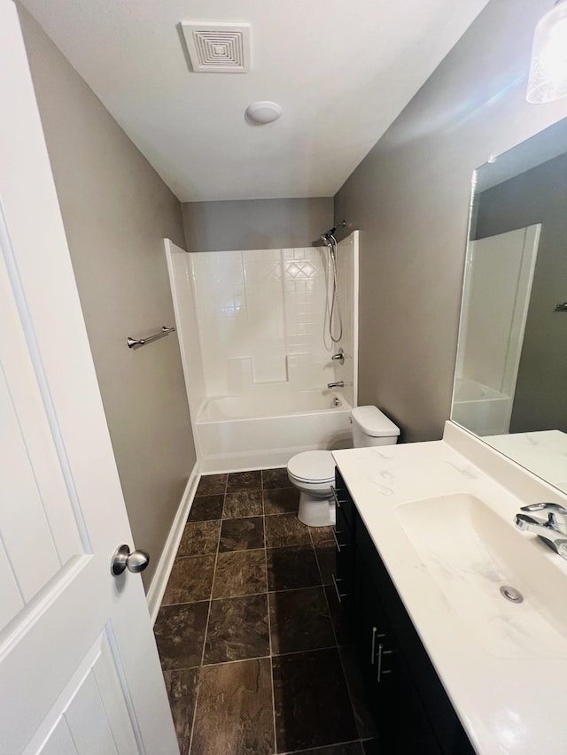 full bathroom featuring vanity, shower / tub combination, and toilet