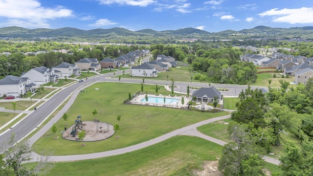 birds eye view of property featuring a residential view and a mountain view