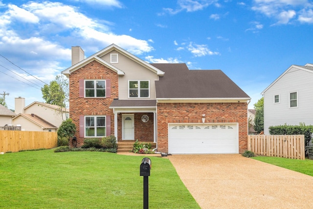 view of front of house featuring a front lawn and a garage