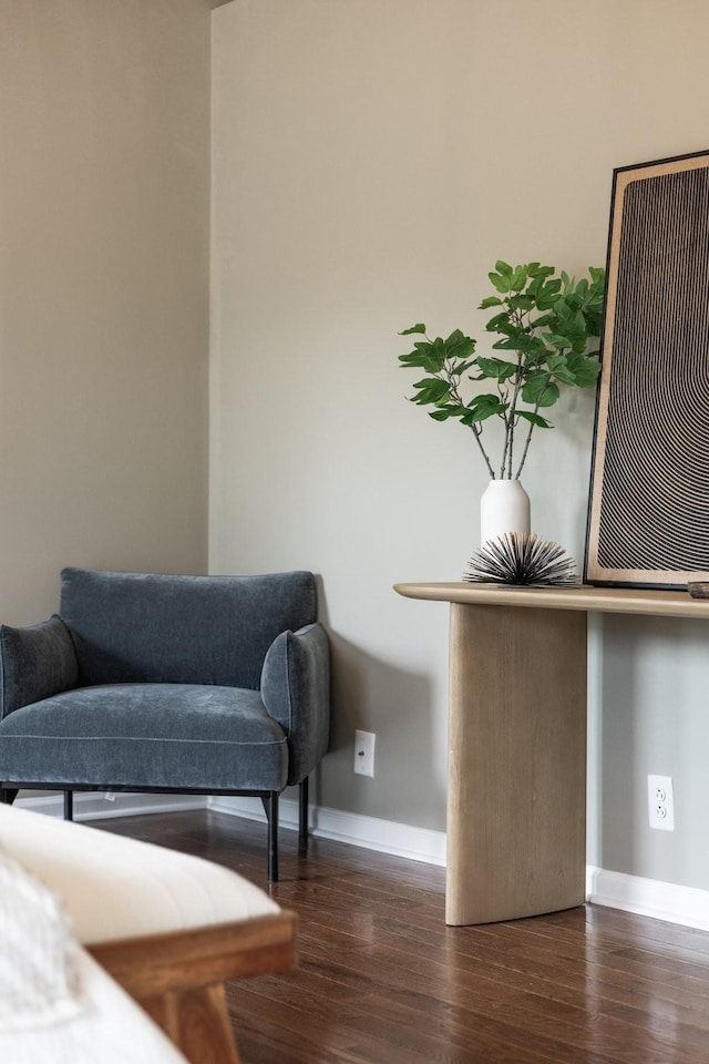 sitting room with dark hardwood / wood-style flooring