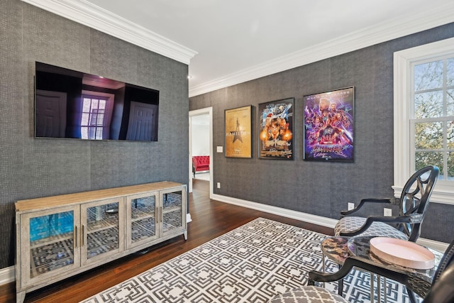 interior space featuring dark hardwood / wood-style flooring and crown molding