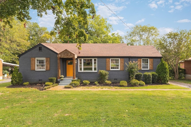 ranch-style house with a front lawn