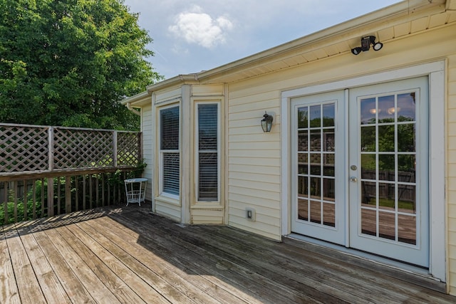 wooden terrace with french doors