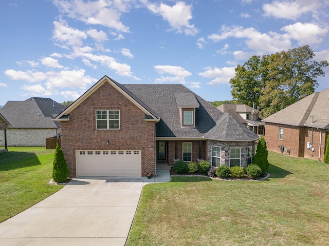 view of front property featuring a garage and a front yard