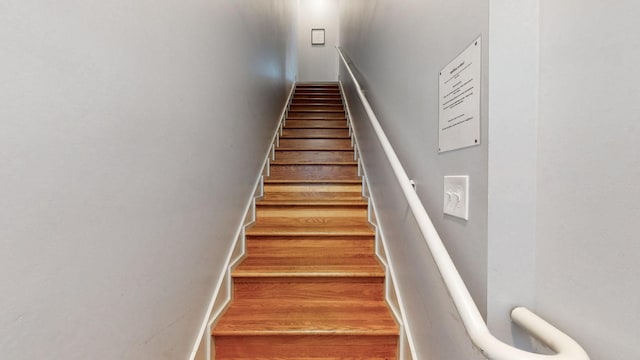 stairs with hardwood / wood-style flooring