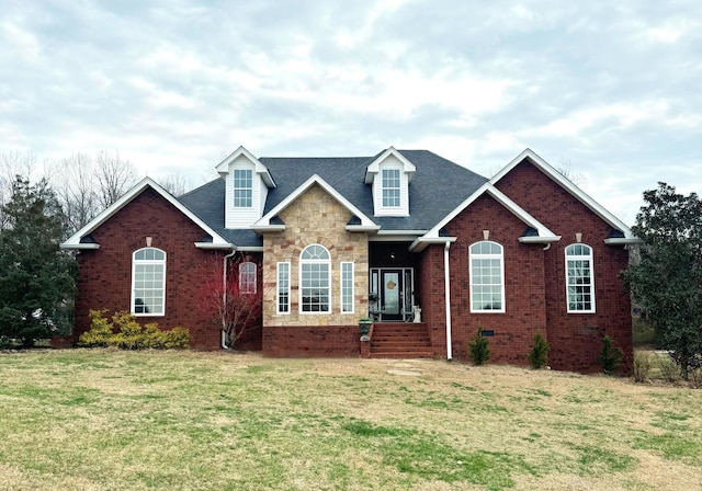 view of front of property with a front lawn