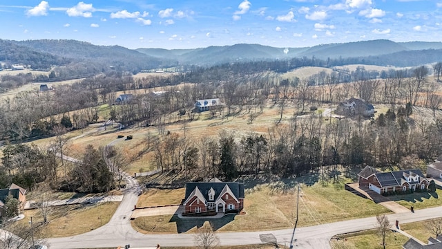 birds eye view of property with a mountain view