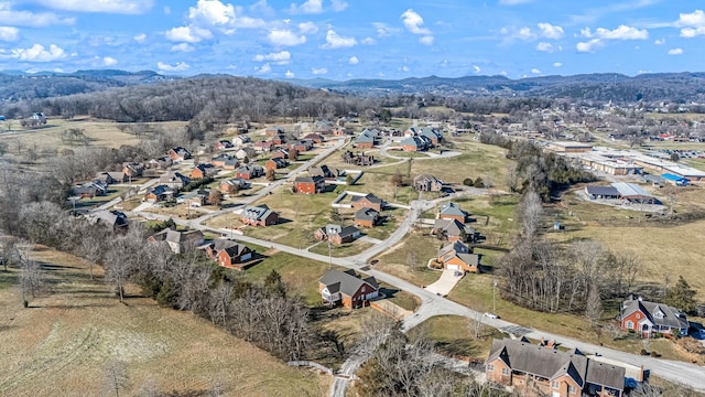 drone / aerial view featuring a mountain view