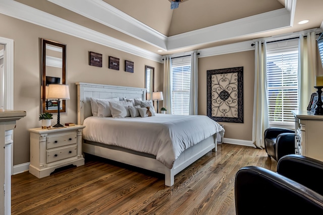 bedroom featuring a raised ceiling and multiple windows