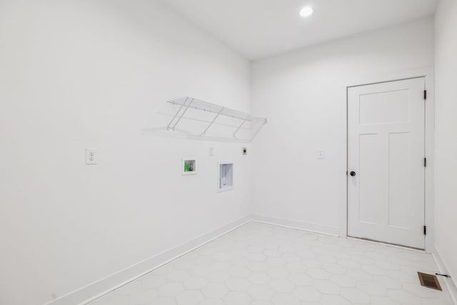 laundry area with light tile patterned floors, hookup for a washing machine, and electric dryer hookup