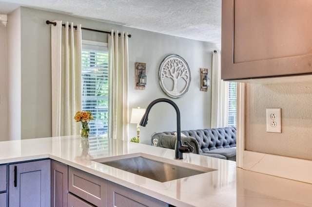 270 River Chase Rd, Allensville, KY 42204 - kitchen featuring a sink, gray cabinets, a textured ceiling, and light stone countertops